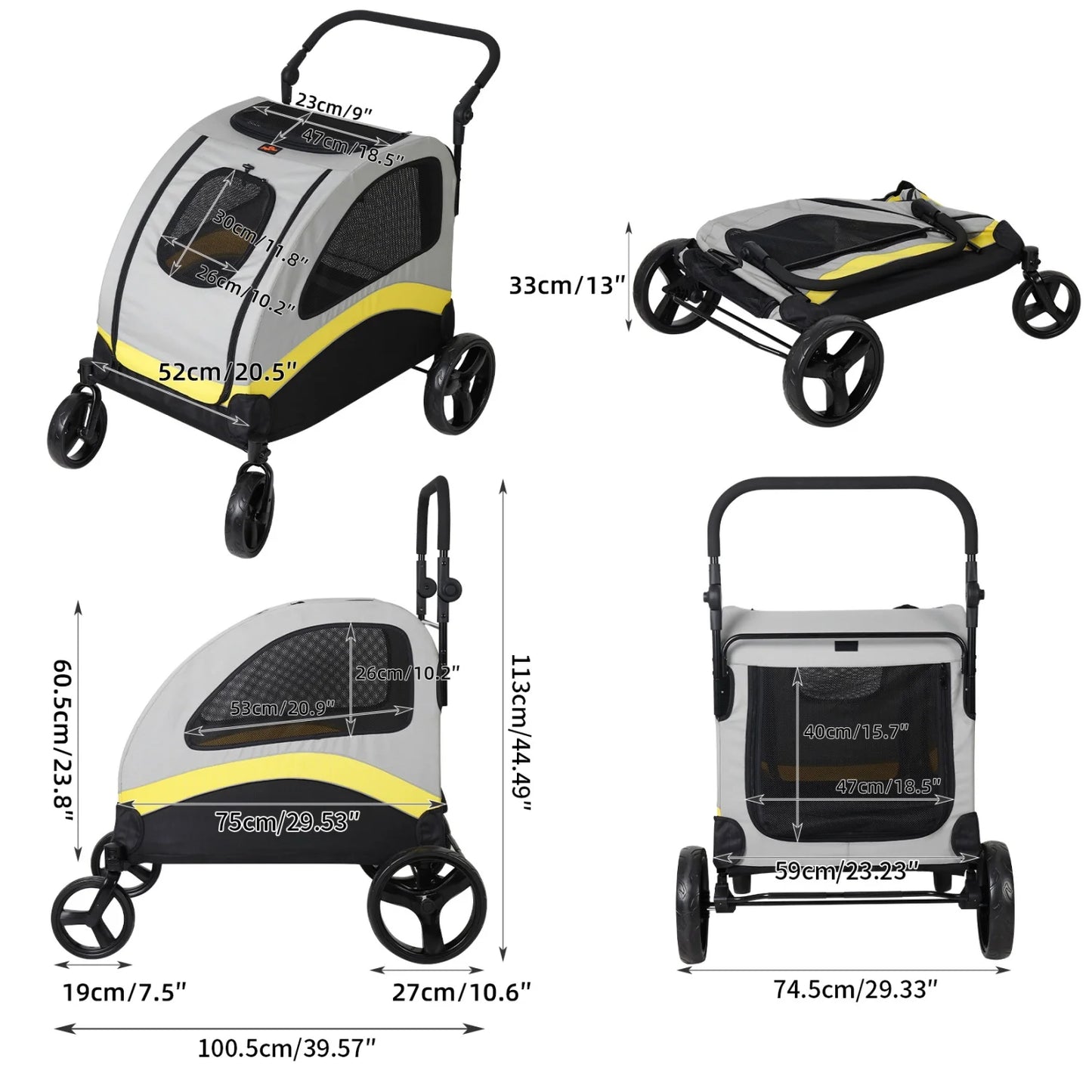 Double Dog Stroller With Zipper Divider And Folding Wheels