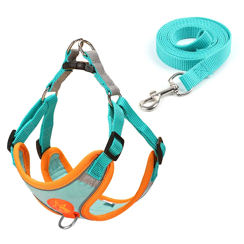 Reflective Mesh Dog Harness Vest With Traction Rope