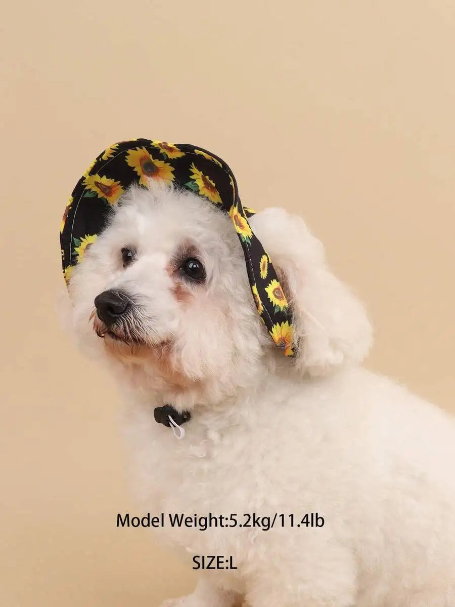 Polyester Sunflower Windproof Dog Hat With Ear Exposed Design