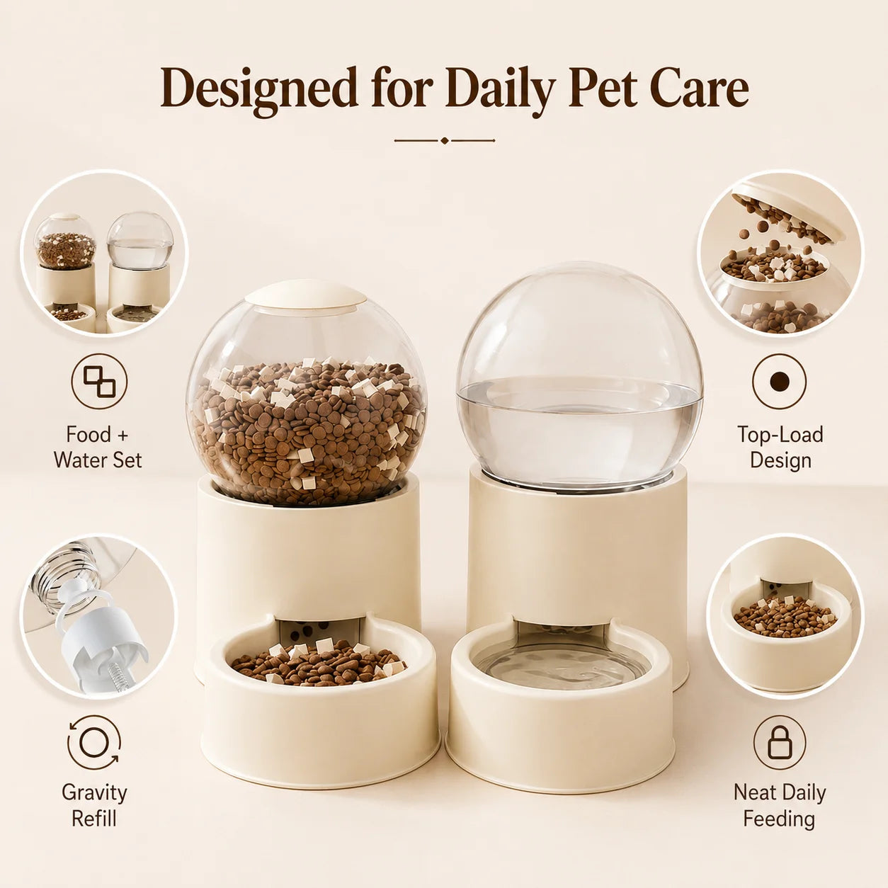 Automatic Cat Gravity Feeder And Water Dispenser With Dome Lid