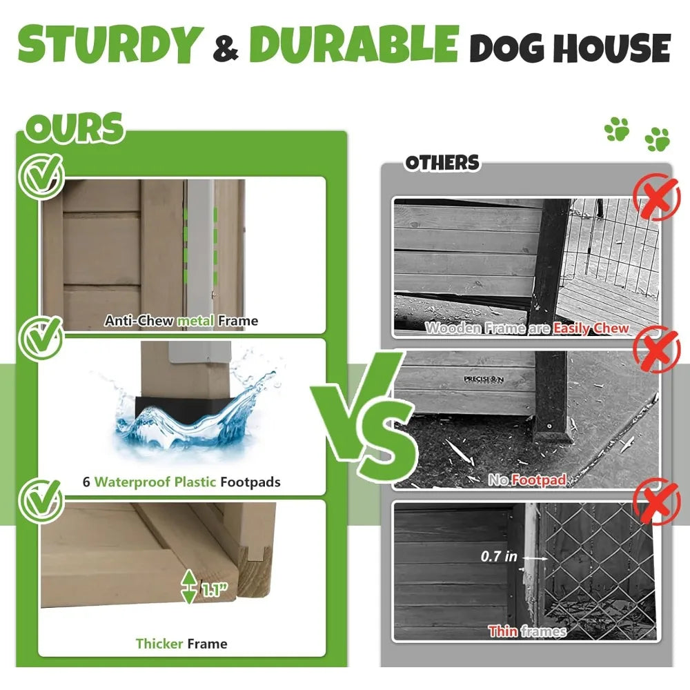 Outdoor Wooden Dog House With Weatherproof Design And Vent Windows