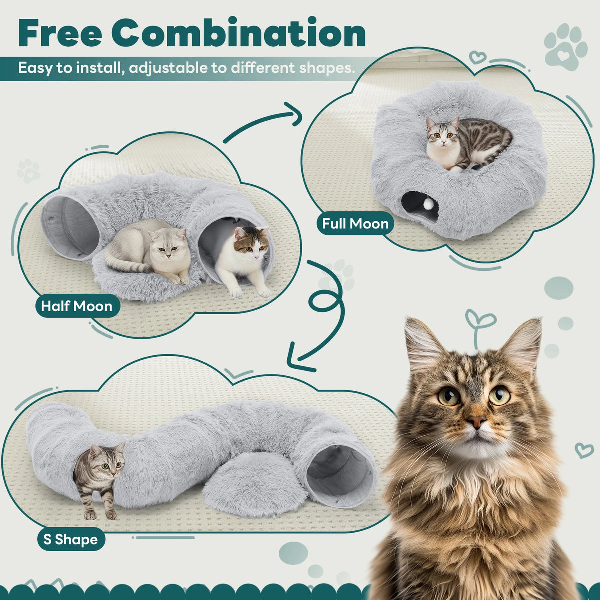 JHK Soft Plush Cat Tunnel Bed Indoor Doughnut Playground
