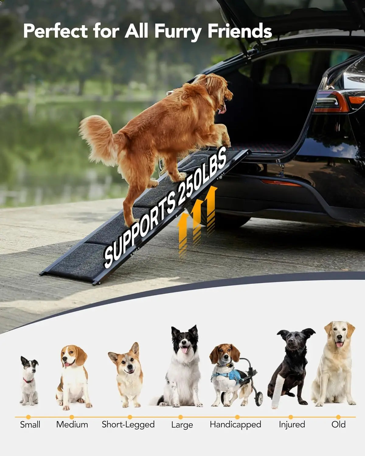 Upgraded Folding Car Dog Ramp With Non Slip Rug Surface For Large Dogs