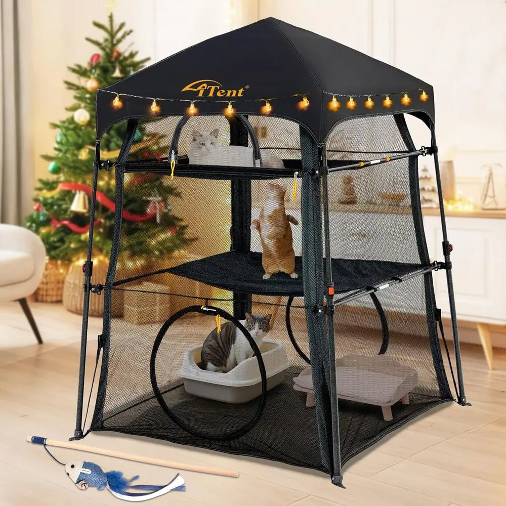 Foldable Cat Enclosure Catio With Indoor Outdoor Use And Dual Doors