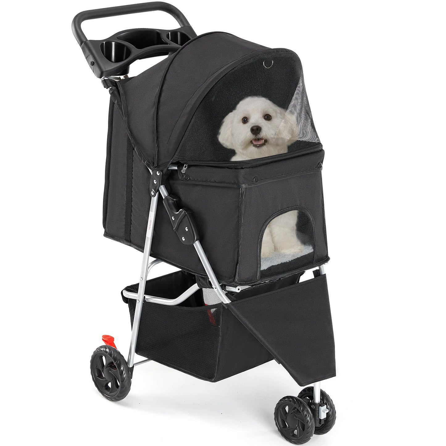 JHK Three-Wheel Foldable Pet Stroller for Small Dogs and Cats