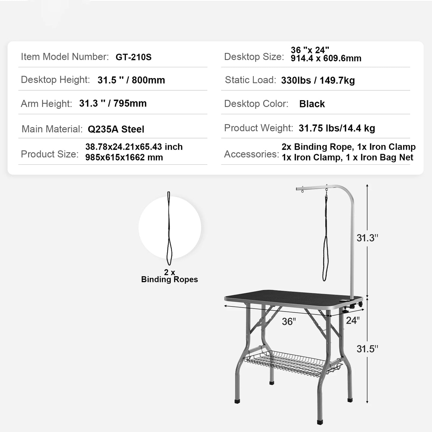 SucceBuy Two Arm Pet Grooming Table With Clamp Folding Stand