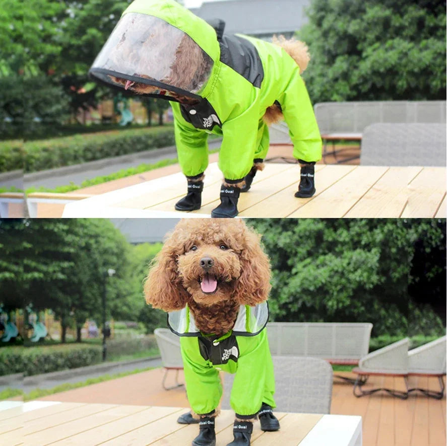 Transparent Hooded Dog Raincoat Waterproof Jumpsuit For Pets