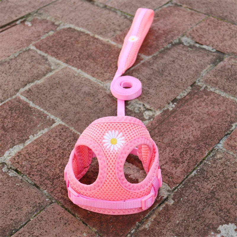 Mesh Small Dog Harness And Leash Set Floral For Puppies