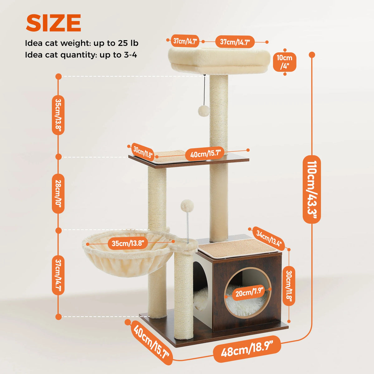 Pawz Road Multi Tier Wooden Cat Tree With Sisal Scratcher