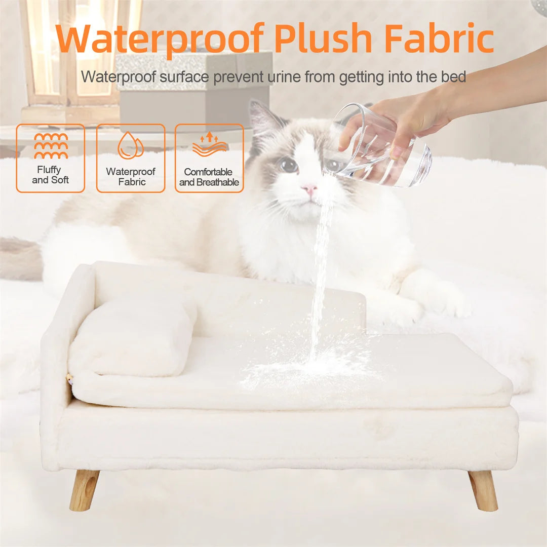 L Shape Pet Sofa Bed With Wooden Legs And Plush Cover
