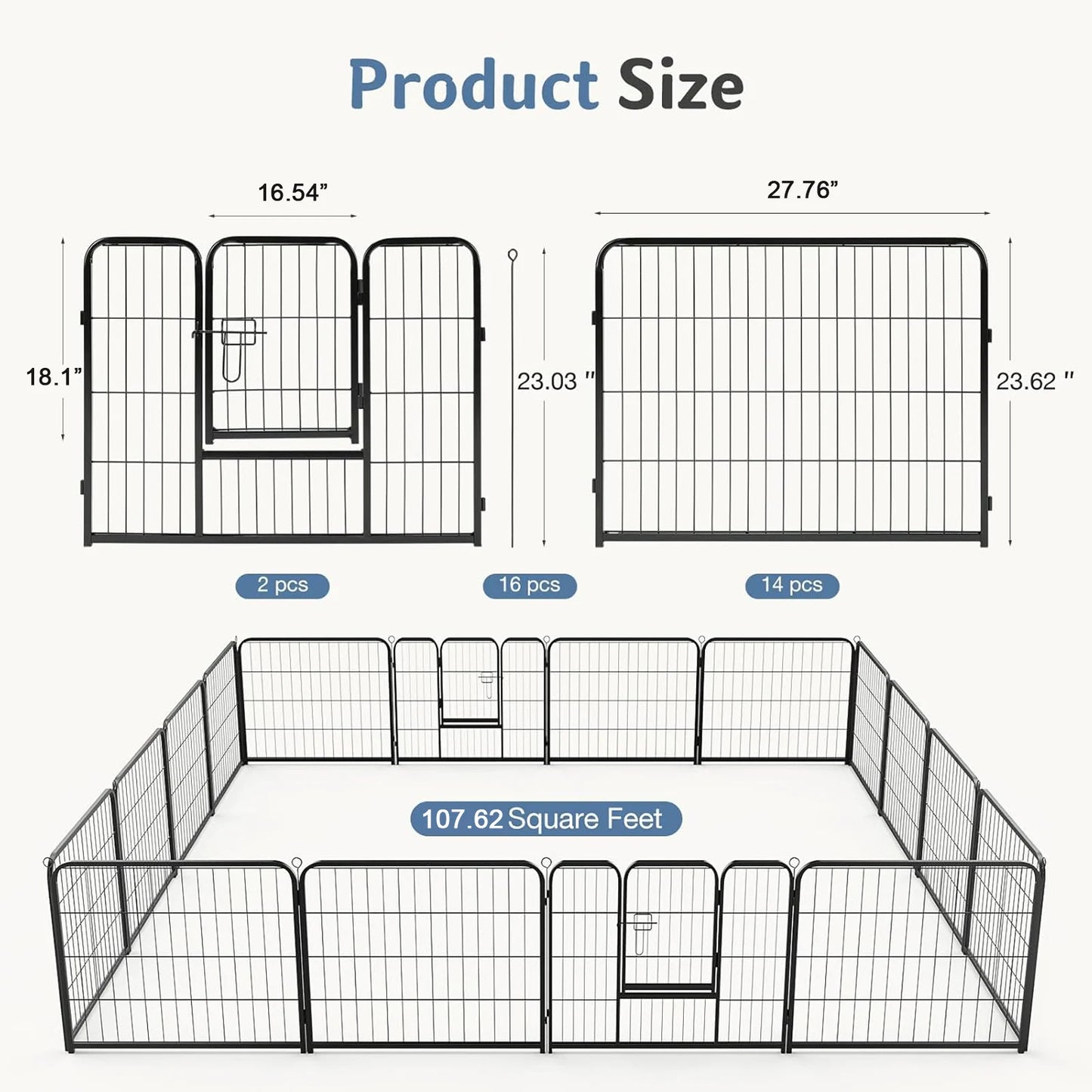 JHK 16-Panel Foldable Dog Playpen For Indoor Outdoor Use