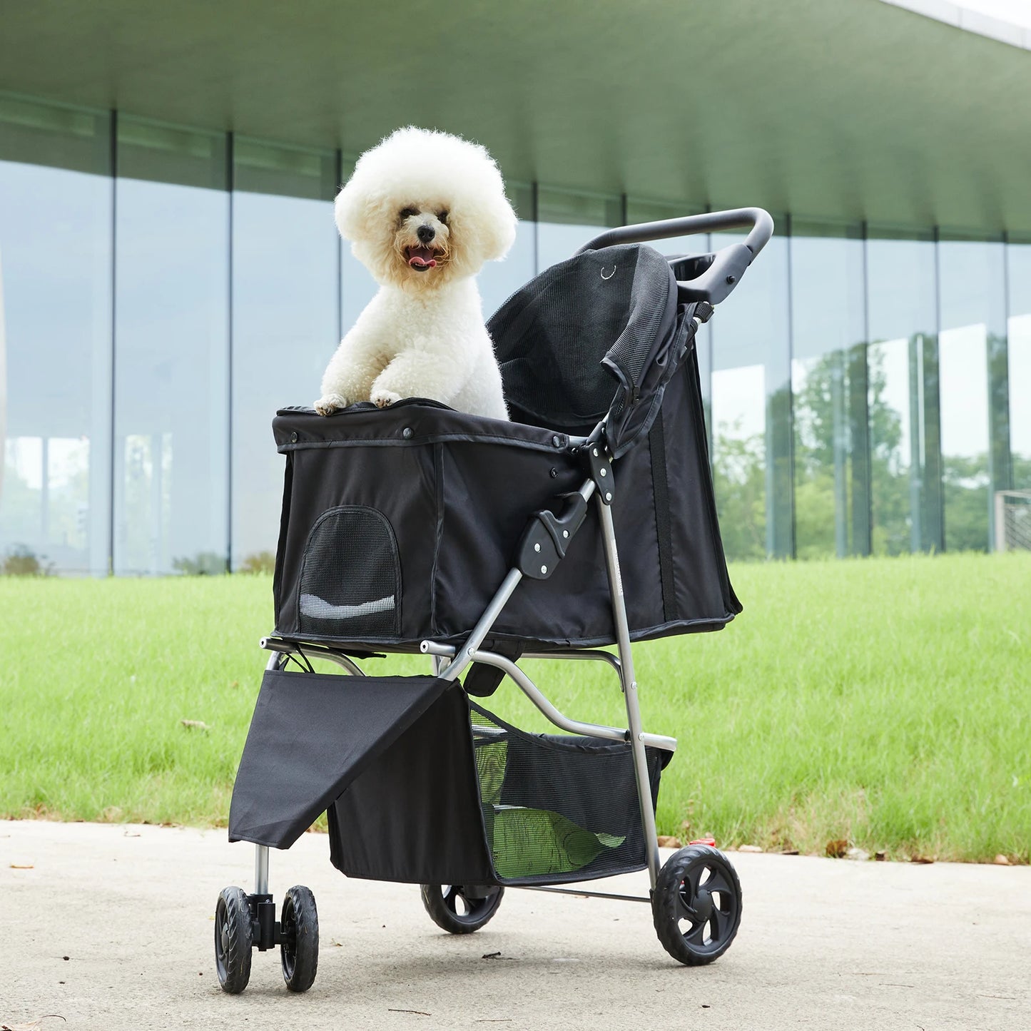 JHK Three-Wheel Foldable Pet Stroller for Small Dogs and Cats