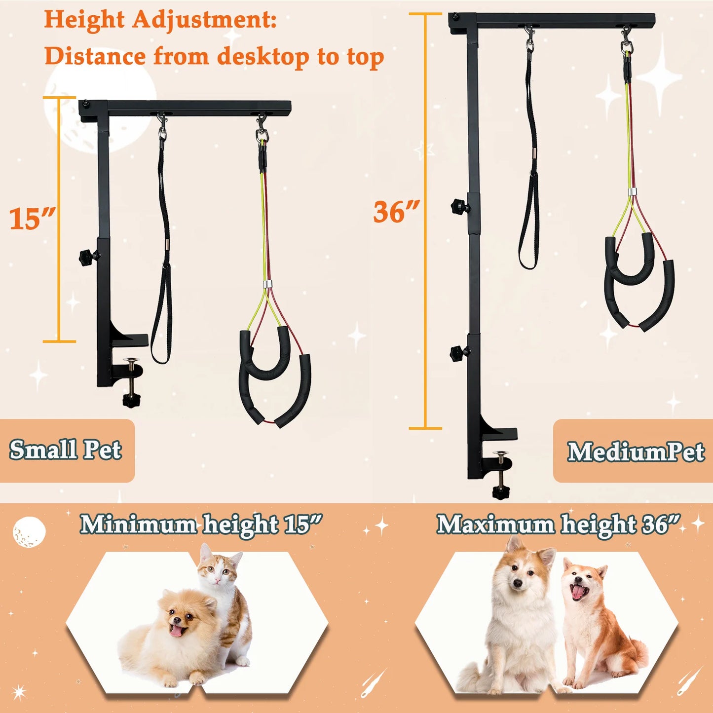 Adjustable Dog Grooming Arm With Clamp And Loops Set