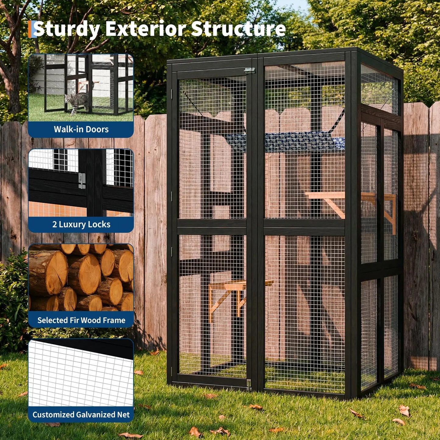 HiMISS Wooden Outdoor Catio Enclosure With Wheels And Weatherproof Roof