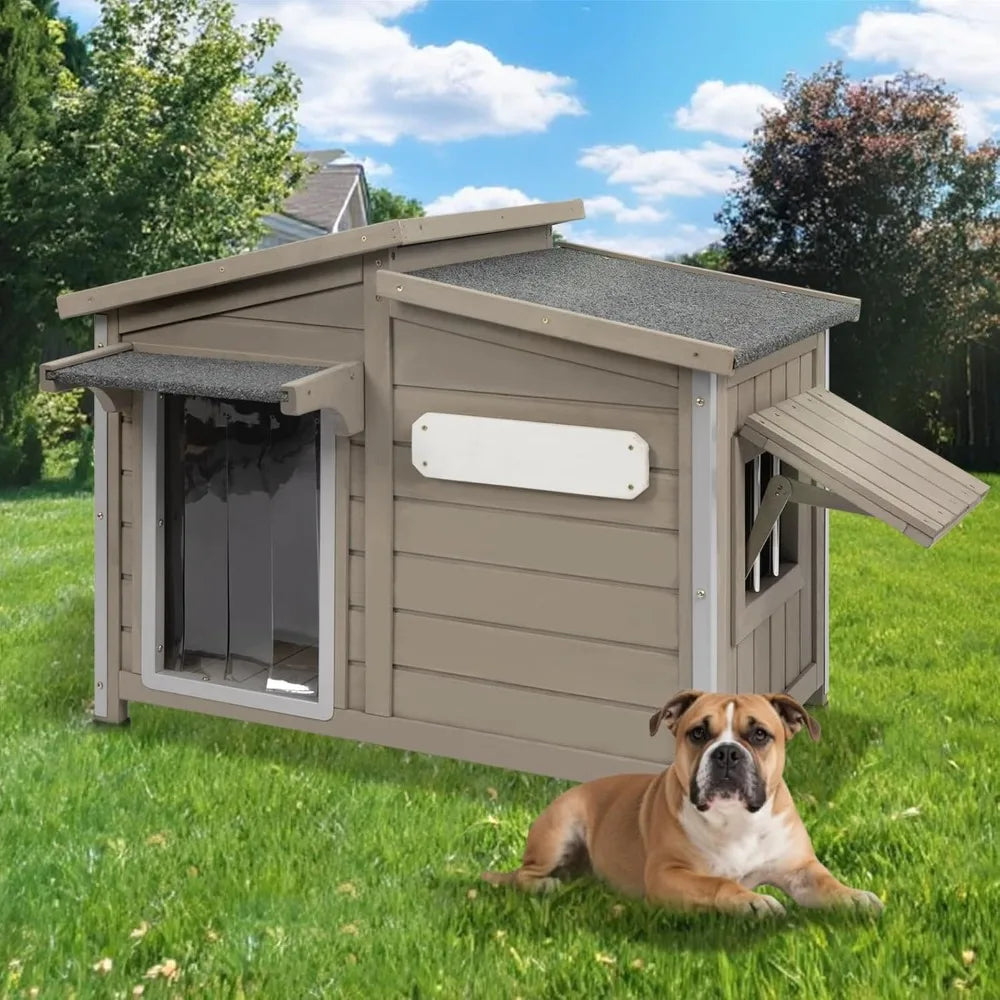 Outdoor Wooden Dog House With Weatherproof Design And Vent Windows