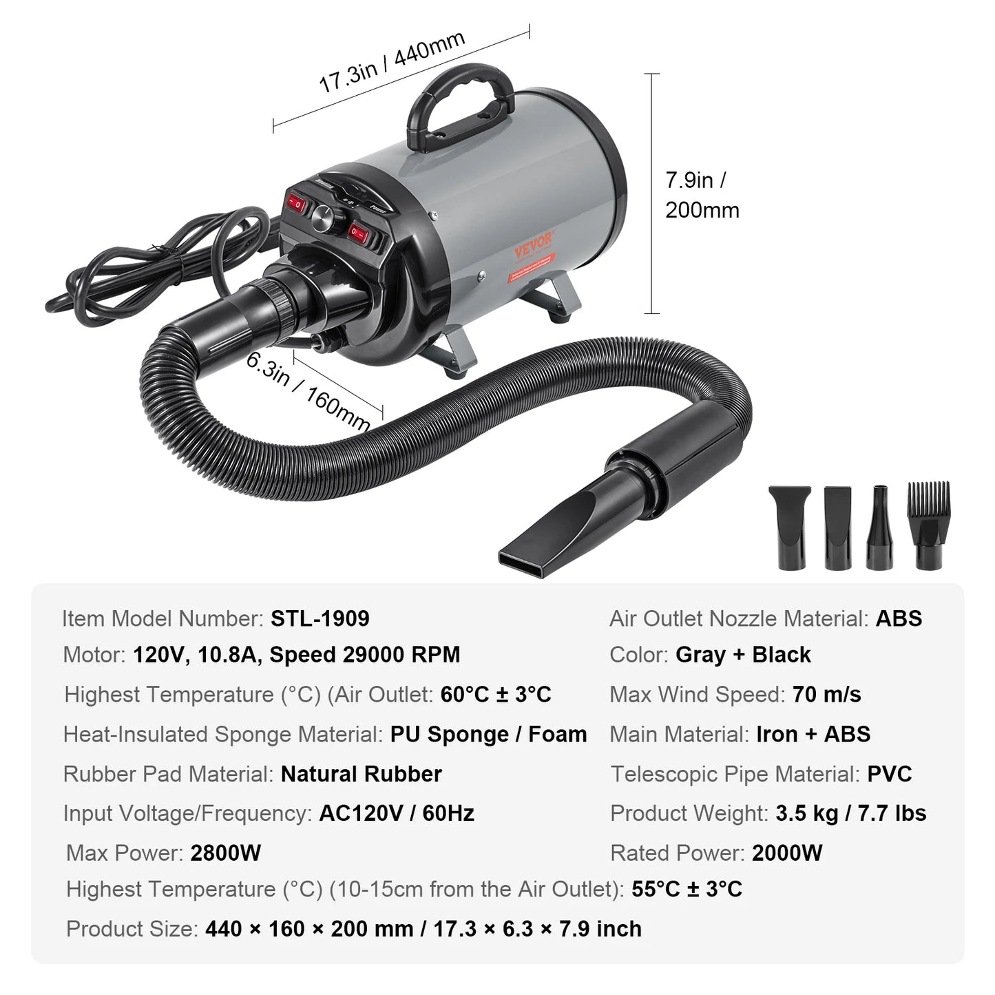 SucceBuy 2000W Dog Blow Dryer With Adjustable Speed For Pets