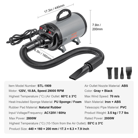 SucceBuy 2000W Dog Blow Dryer With Adjustable Speed For Pets