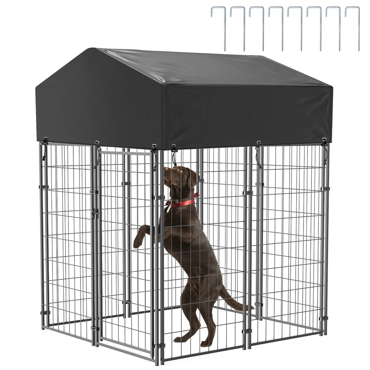 BINGOPAW Outdoor Dog Kennel Welded Wire Run With Weatherproof Canopy