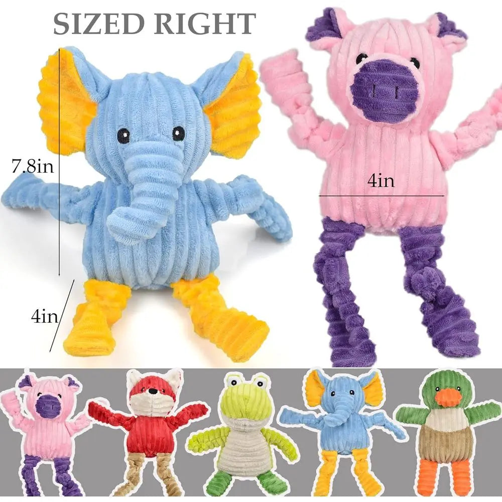 5 Pack Tough Squeaky Plush Dog Toys Assorted Bundle