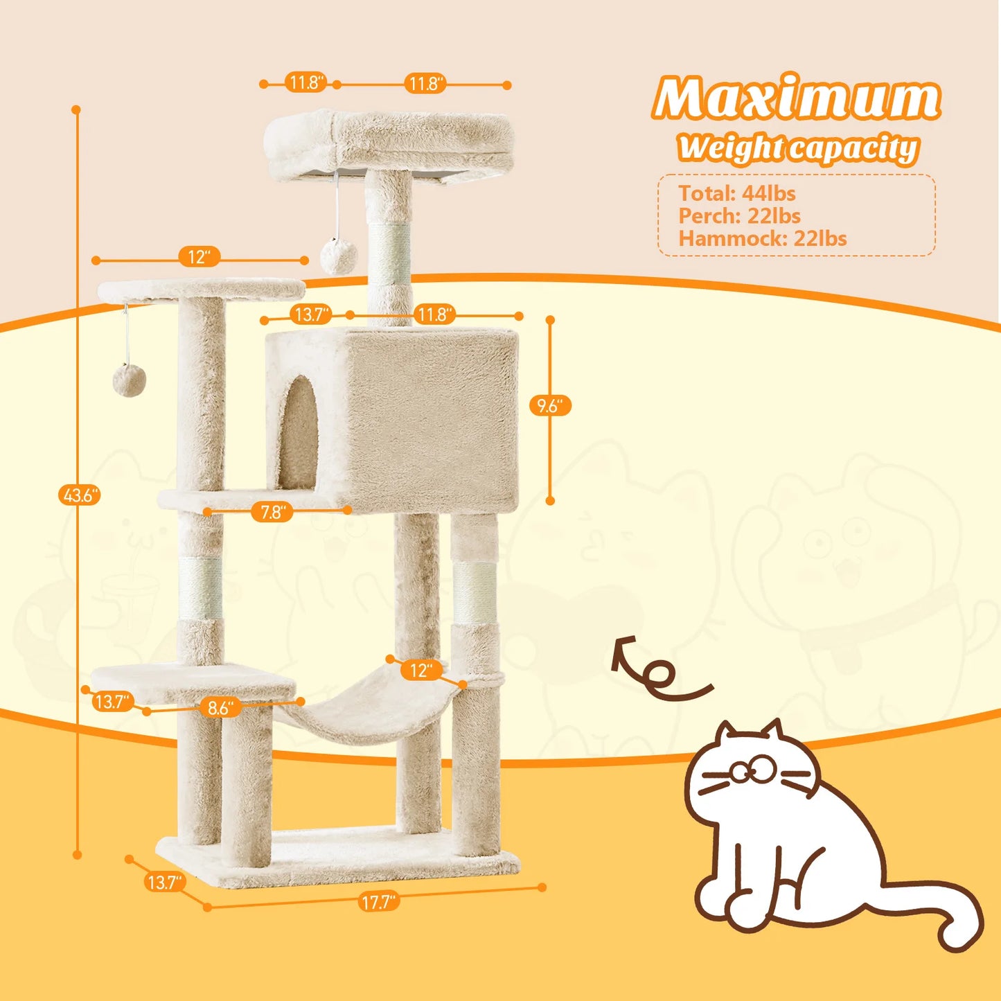 MCQ Cat Tree Tower With Natural Sisal Scratching Posts
