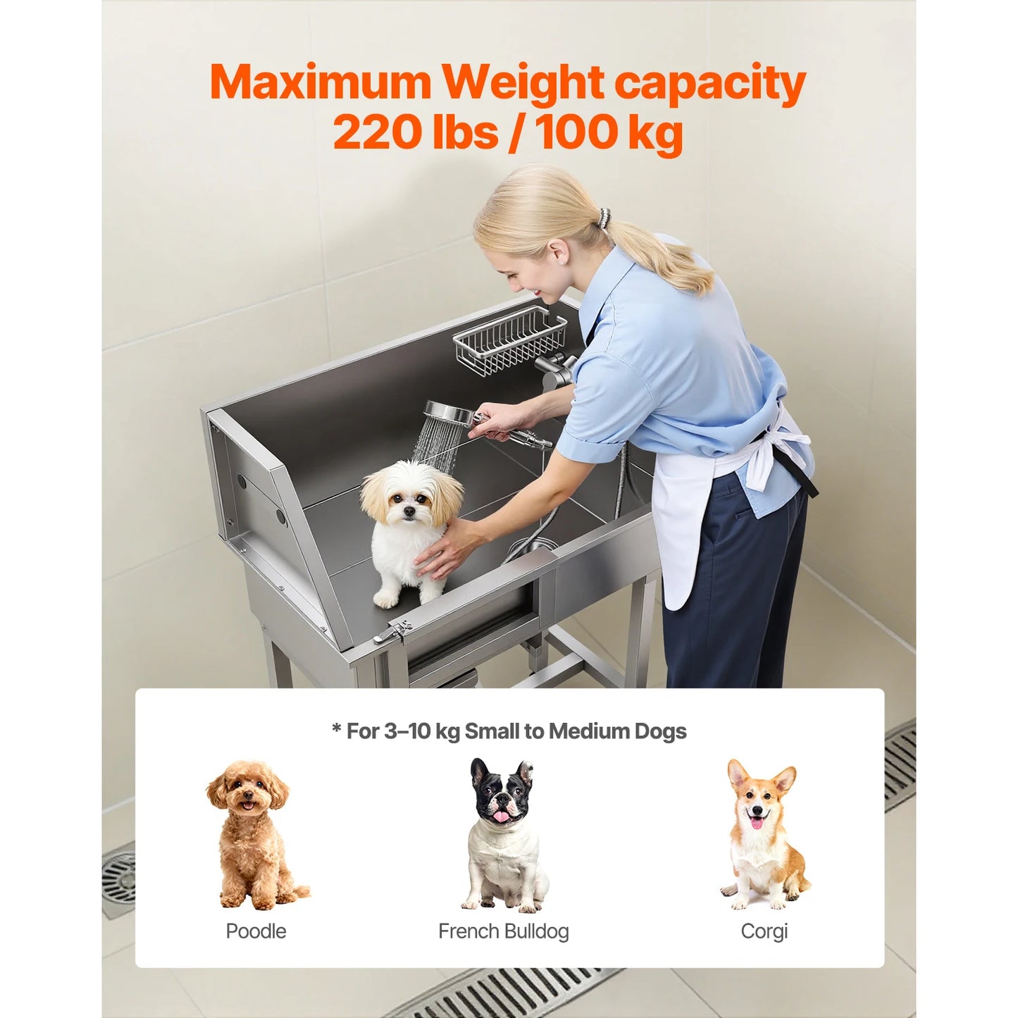 SucceBuy Stainless Steel Dog Washing Station With Shower Faucet