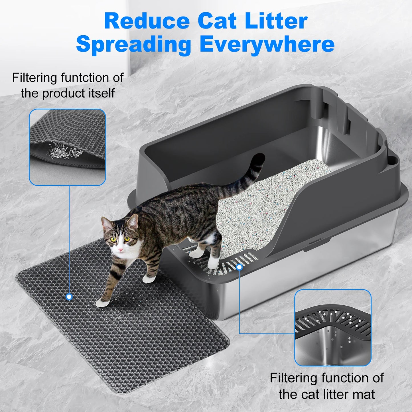 Stainless Steel Cat Litter Box With Lid Splash-Proof and Leak-Proof