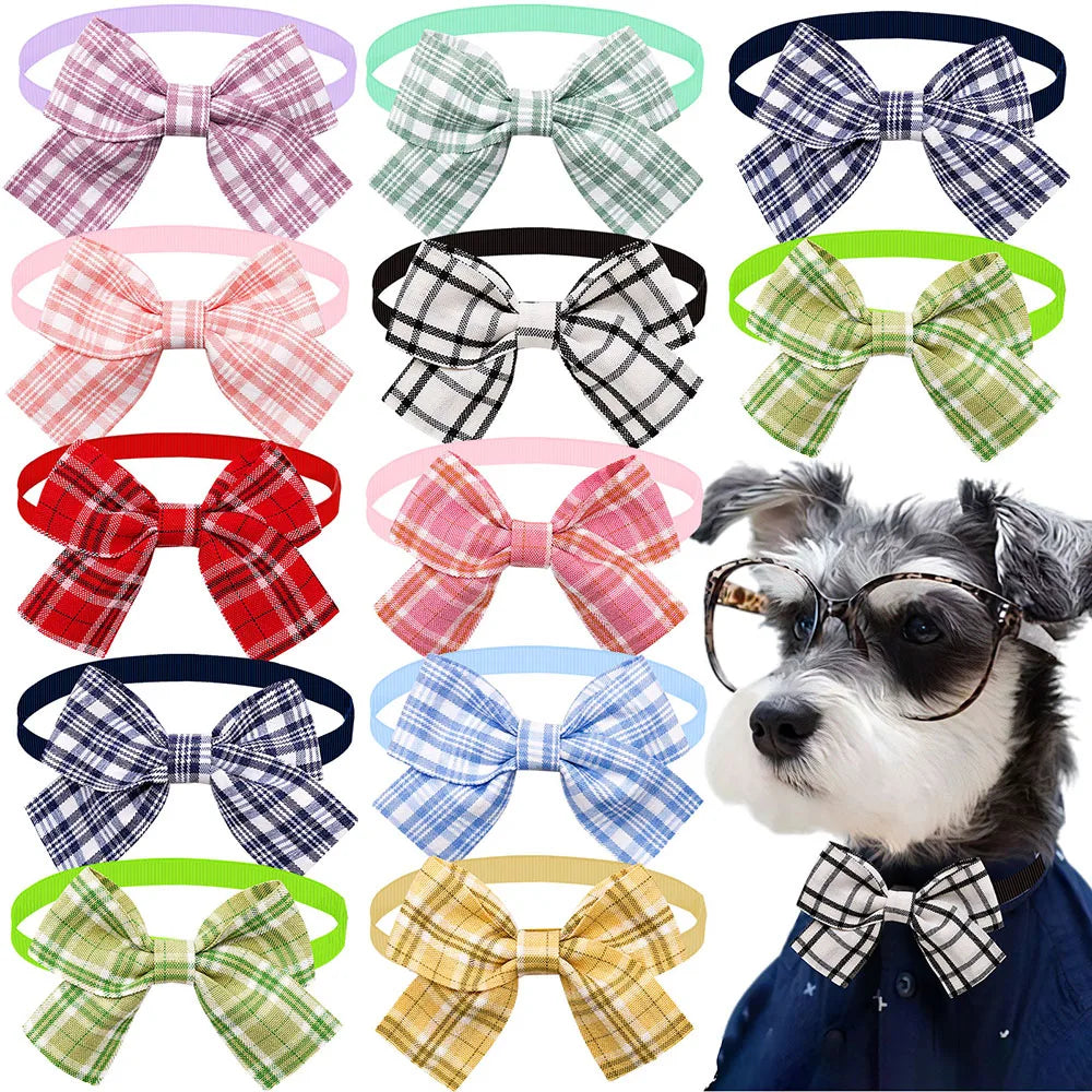 MRUQ Pet 10Pcs Adjustable Plaid Dog Bow Ties Collection