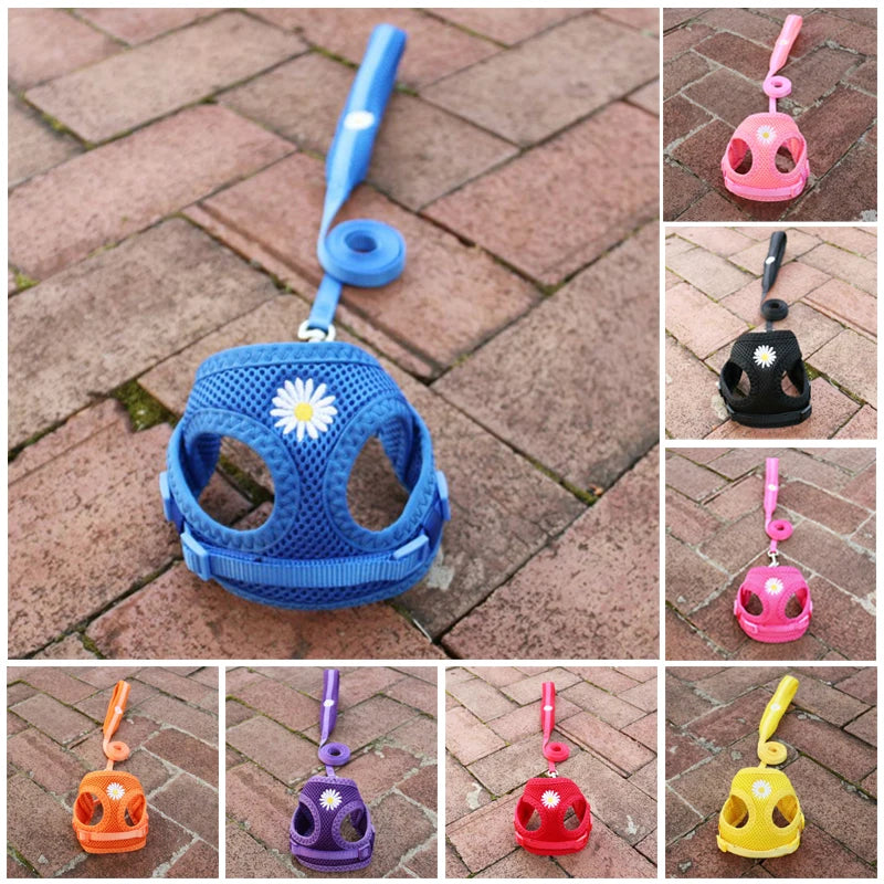 Mesh Small Dog Harness And Leash Set Floral For Puppies