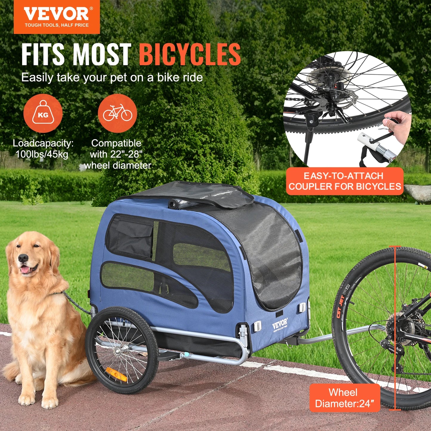 Pet Cart Bicycle Carrier Dog Trailer Collapsible Reflectors And Coupler