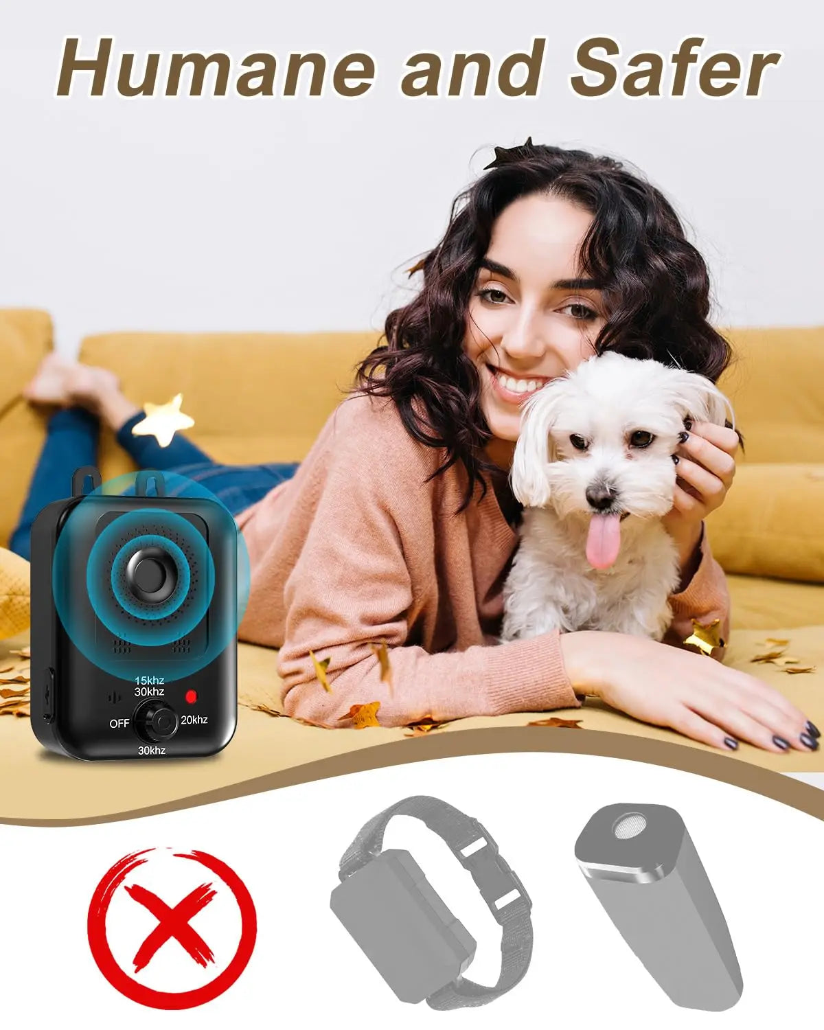 PetEdu Automatic Dog Bark Deterrent Rechargeable Ultrasonic Bark Control