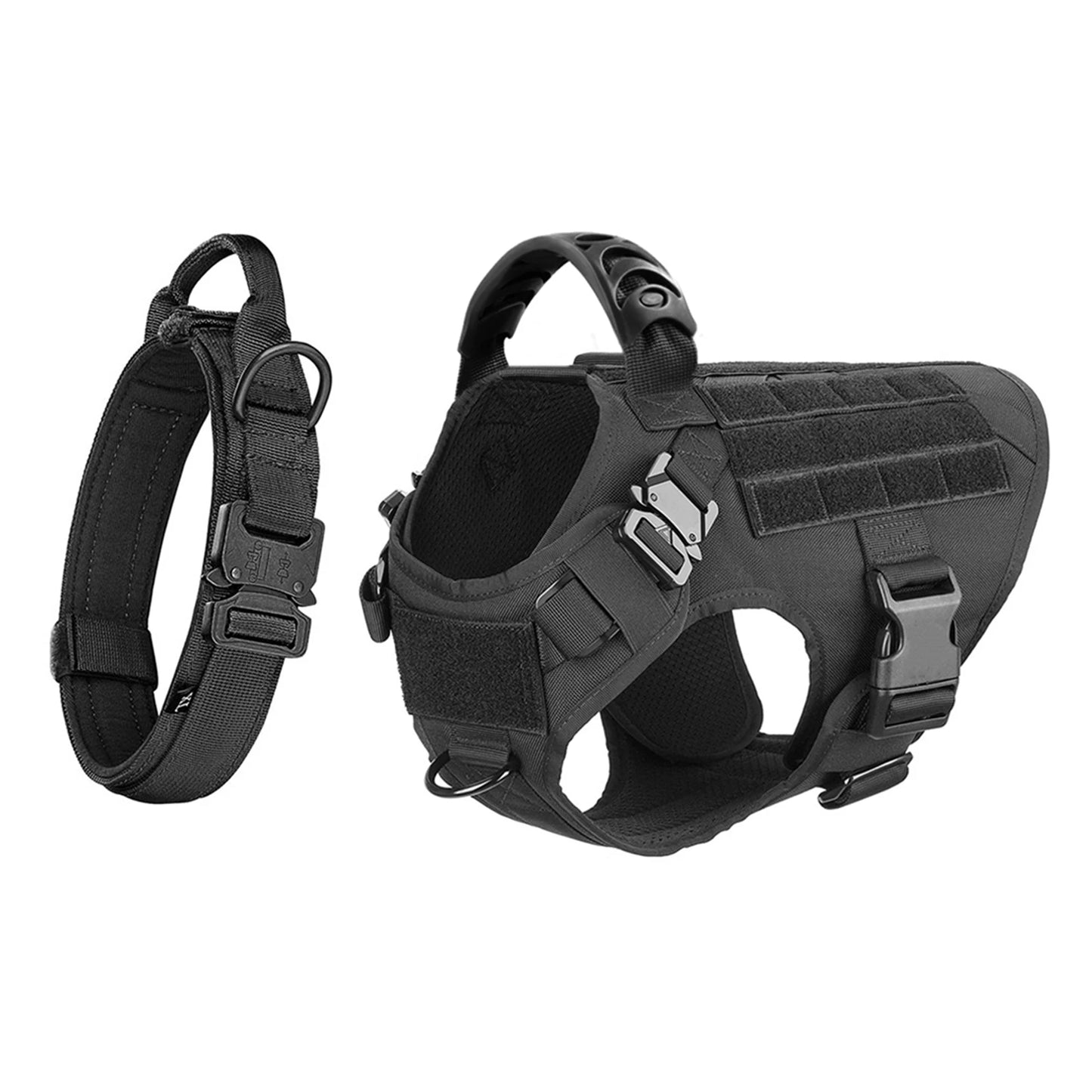 Adjustable Tactical Dog Harness With Padded Nylon Collar Set