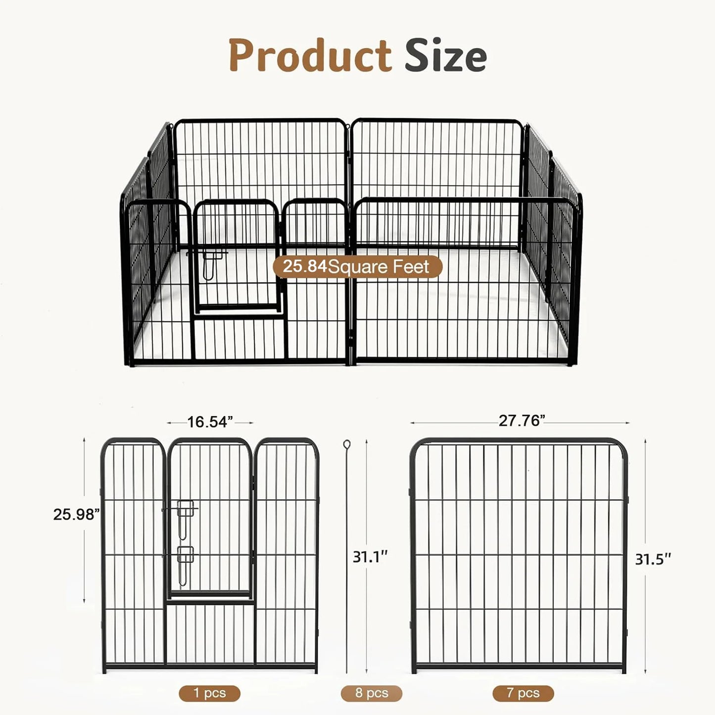 JHK Metal Dog Playpen Foldable for Indoor Outdoor Use