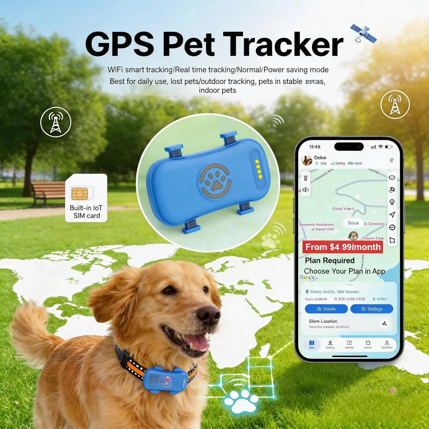 WANWAYTECH GPS Pet Tracker 4G For Dogs And Cats Pro