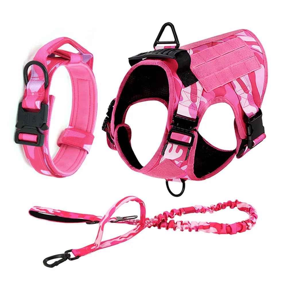 Military Camouflage Dog Harness Vest With Leash For Training