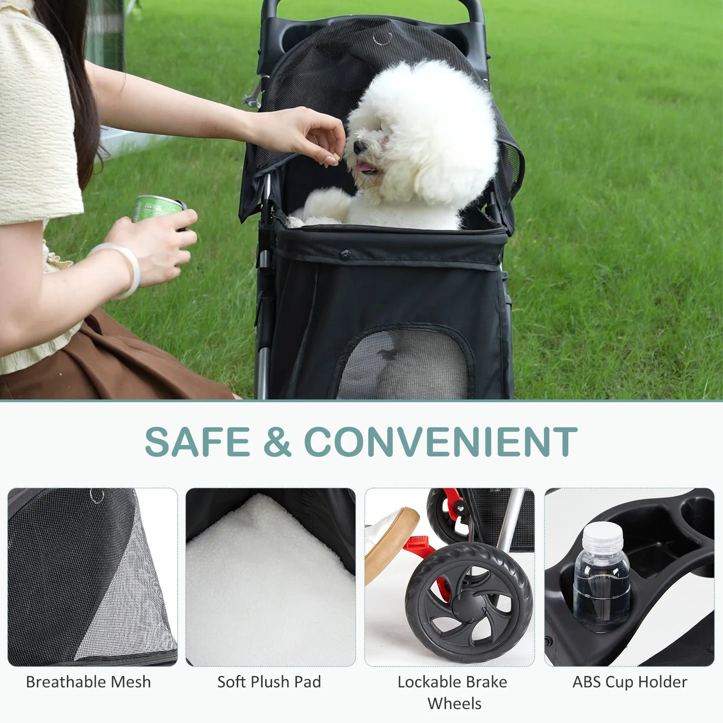 JHK Three-Wheel Foldable Pet Stroller for Small Dogs and Cats