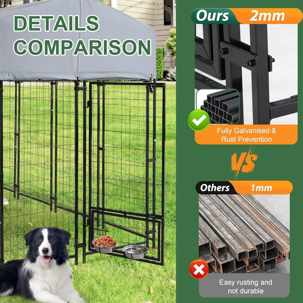 Heavy Duty Outdoor Dog Kennel With Roof And Rotating Bowls