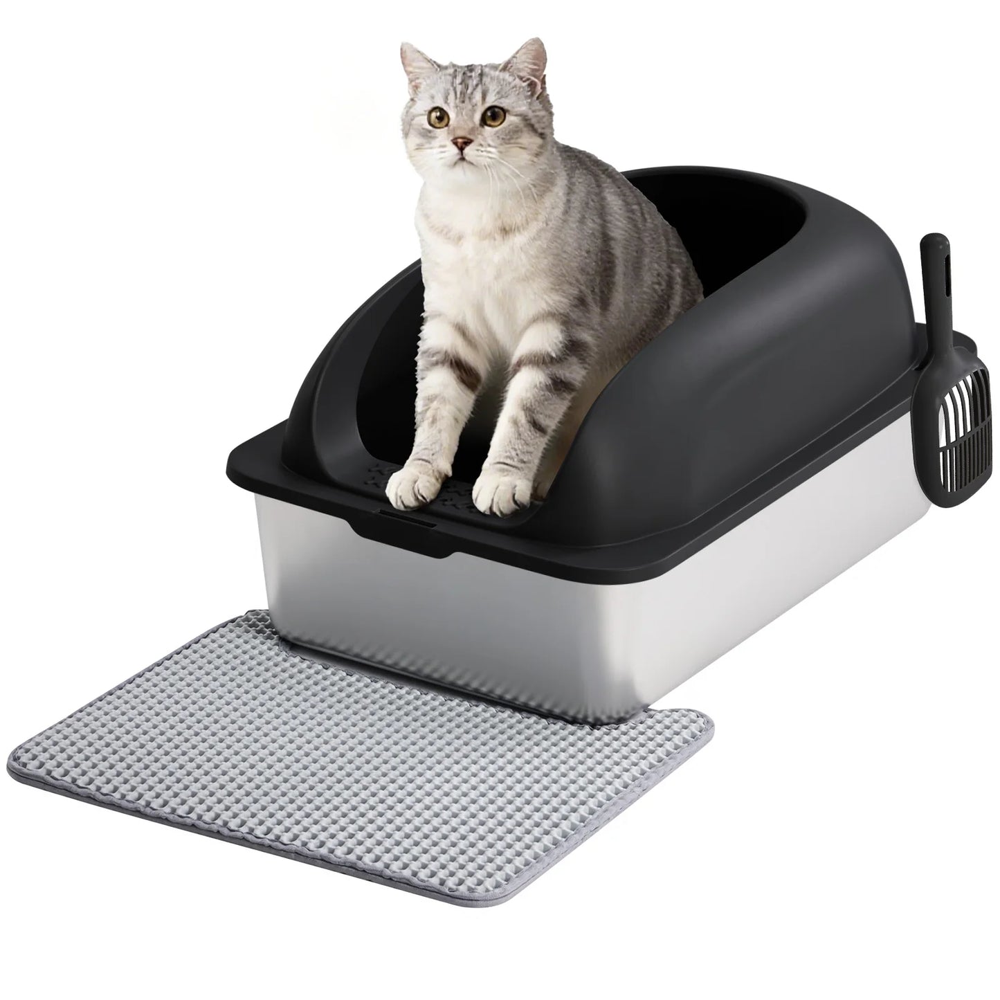 JHK Stainless Steel Cat Litter Box With Lid And Scoop