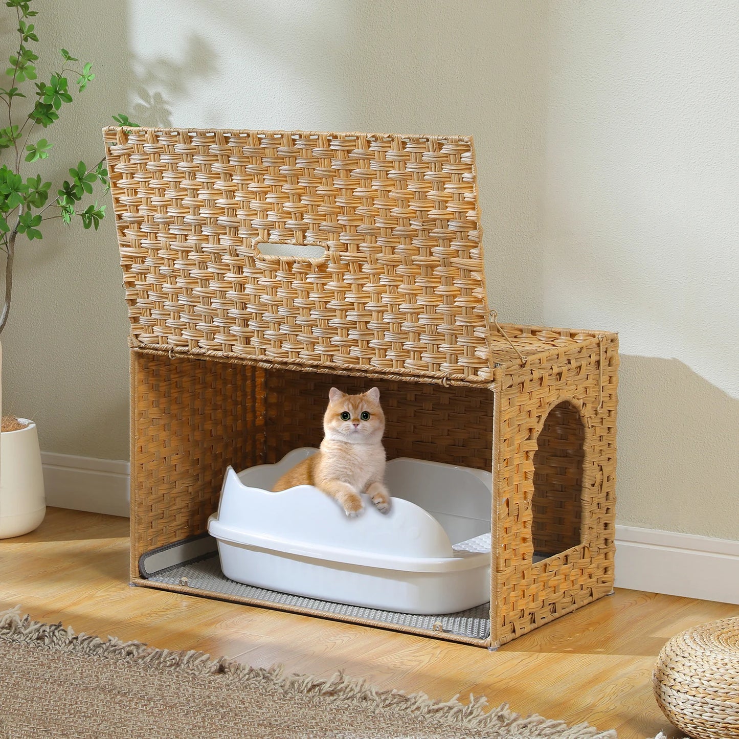 PAWZ Road Handwoven Rattan Cat Litter Box Enclosure With Door