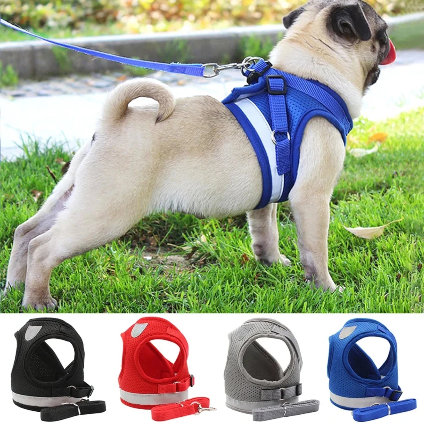 Reflective Adjustable Dog Harness With Leash And Vest Set