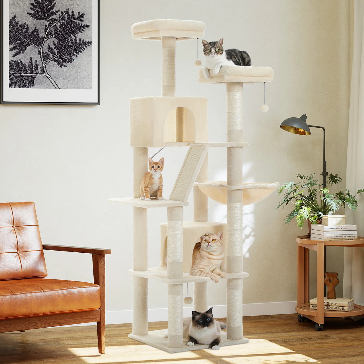 PEQULTI Multi-Level Cat Tree Tower With Condo And Scratching Posts