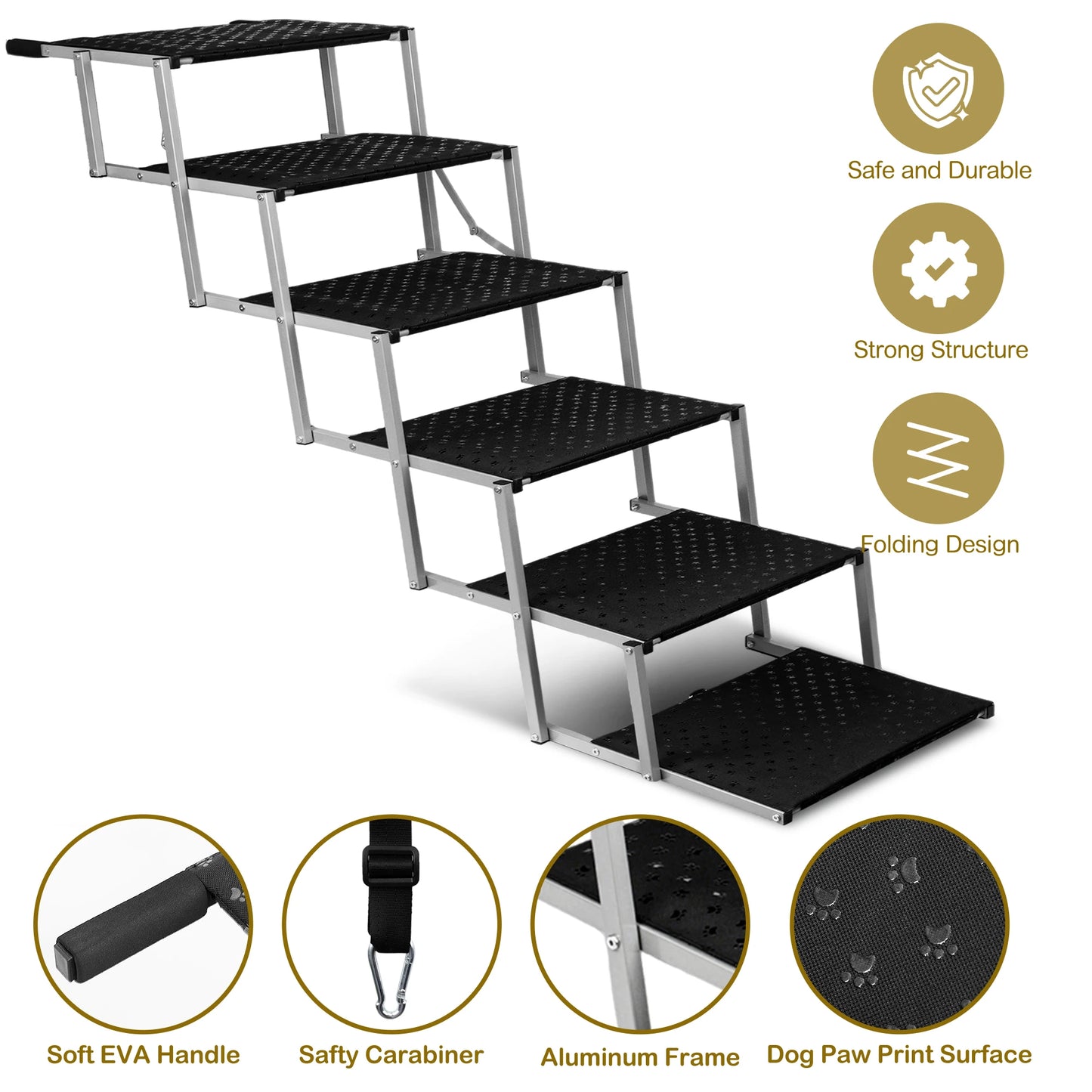 Stainless Steel Foldable Dog Steps For Cars Trucks And SUVs