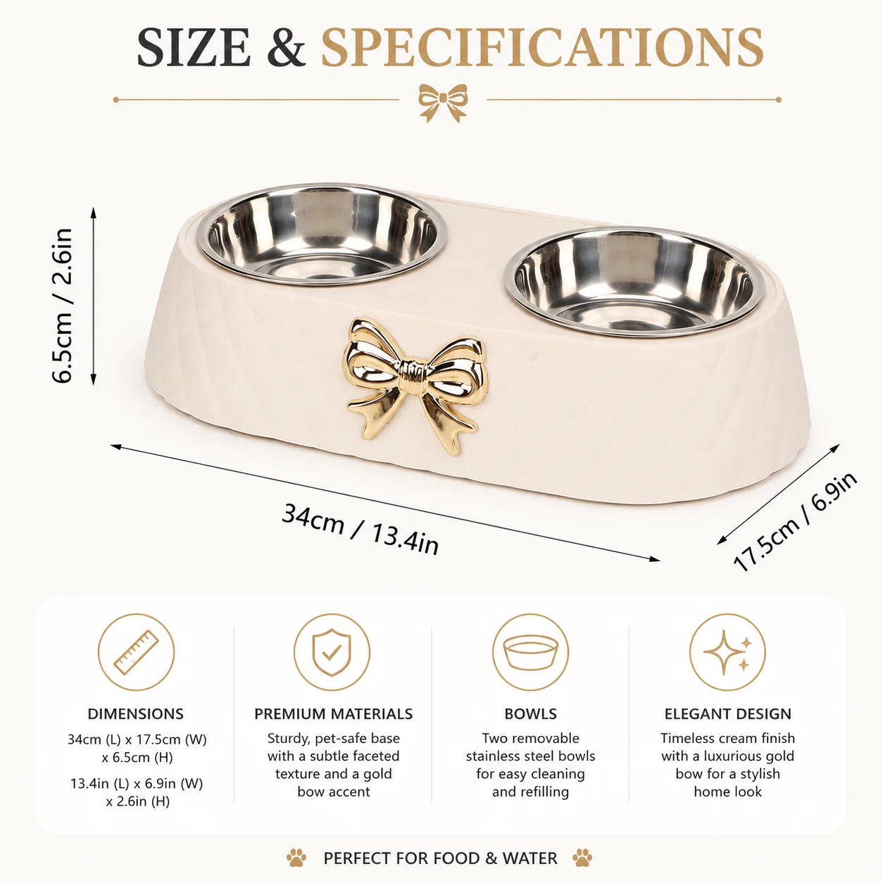 Double Stainless Steel Pet Bowl With Anti Slip Base