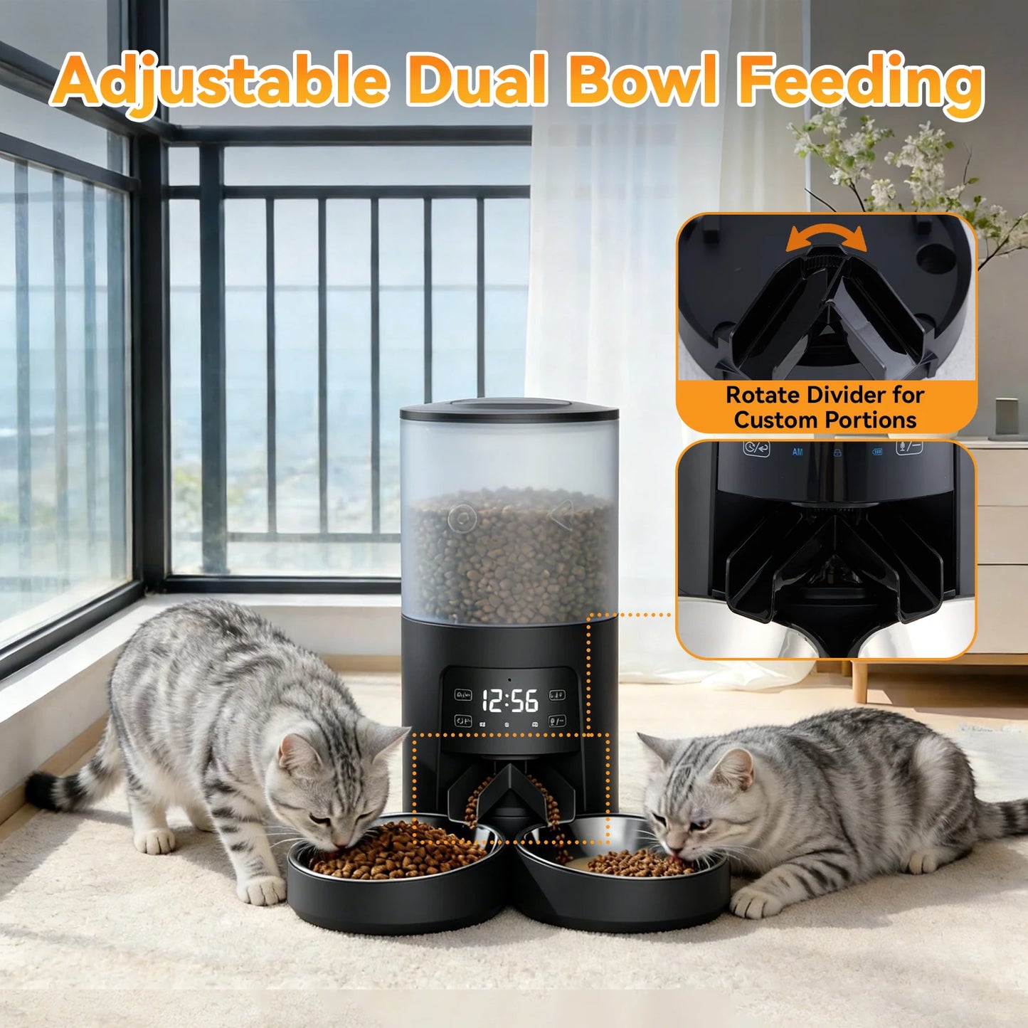JHK Automatic Pet Feeder With Dual Bowls Timed Dispenser