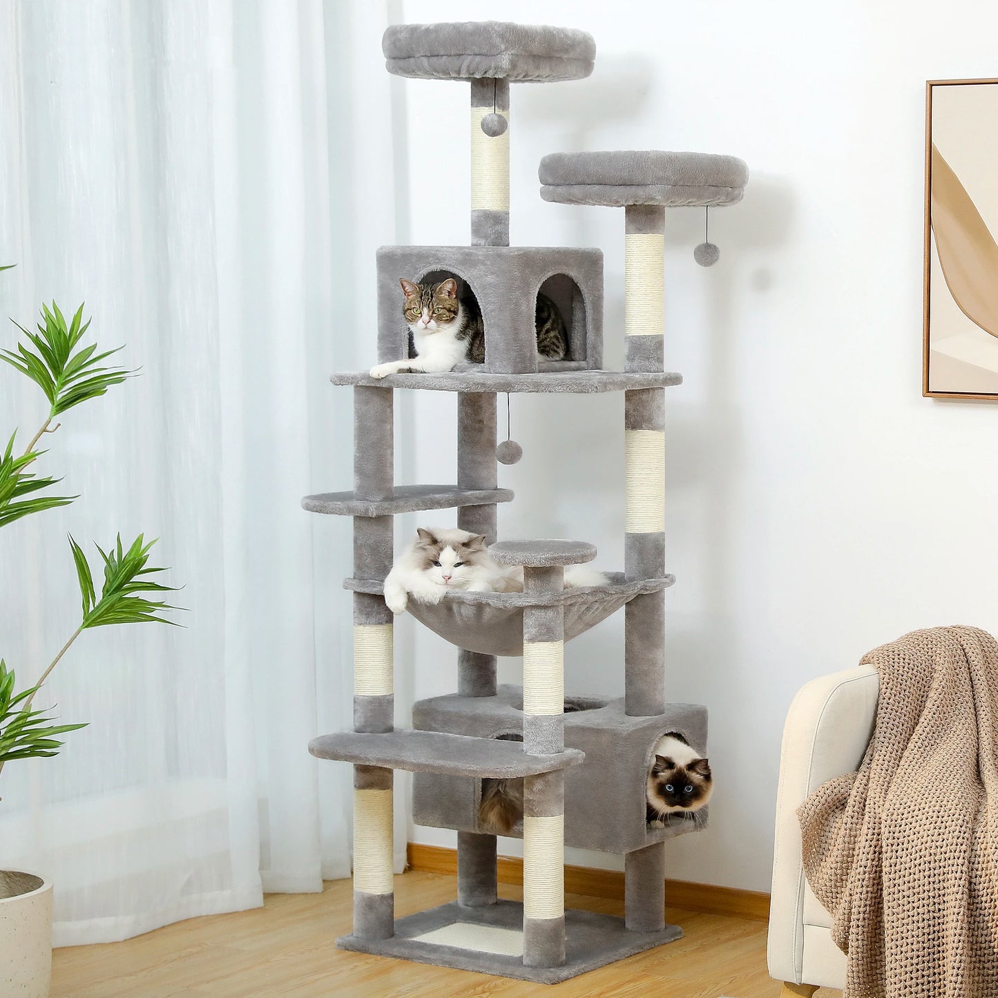PEQULTI Multi Level Cat Tree Tower With Scratching Posts Condo