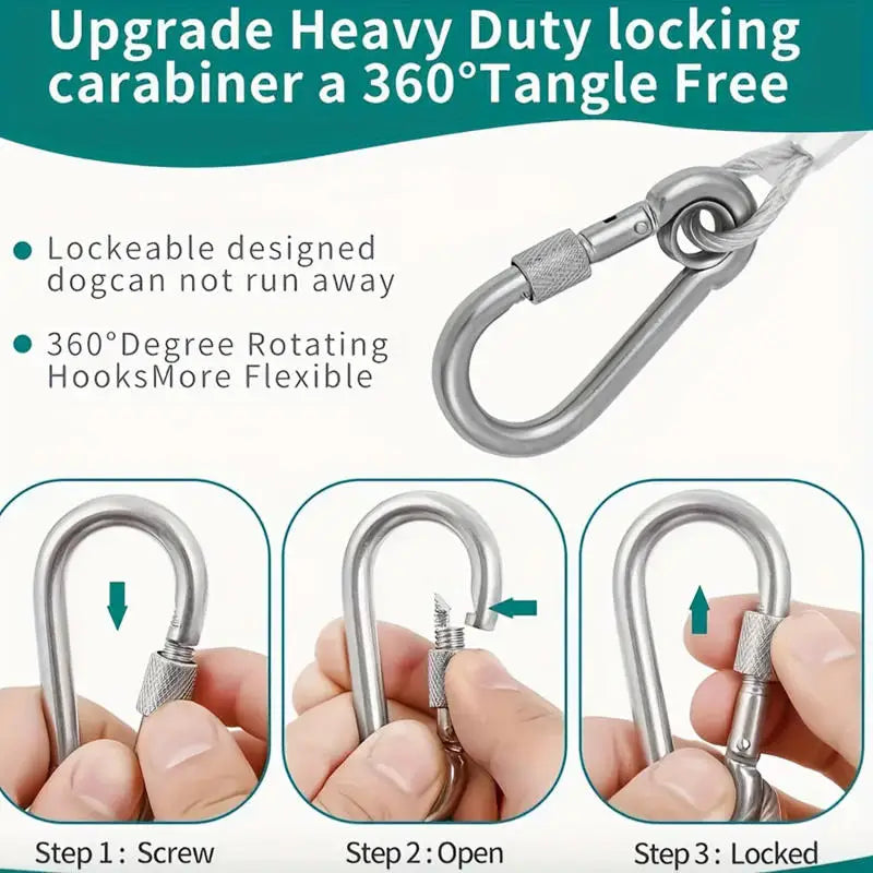 Double Headed Dog Tie Out Cable Leash With Stainless Buckle