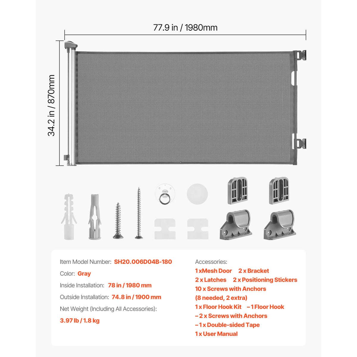 SucceBuy Retractable Baby Gate Featuring Secure Walk Through Barrier