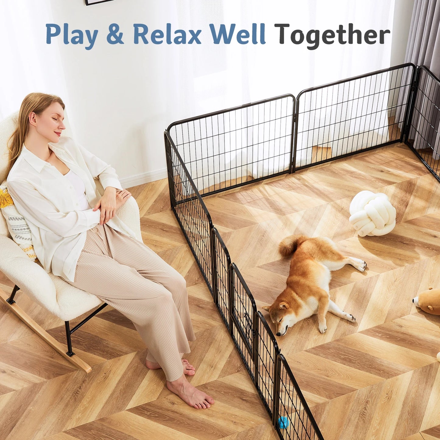 JHK Metal Dog Playpen Foldable for Indoor Outdoor Use
