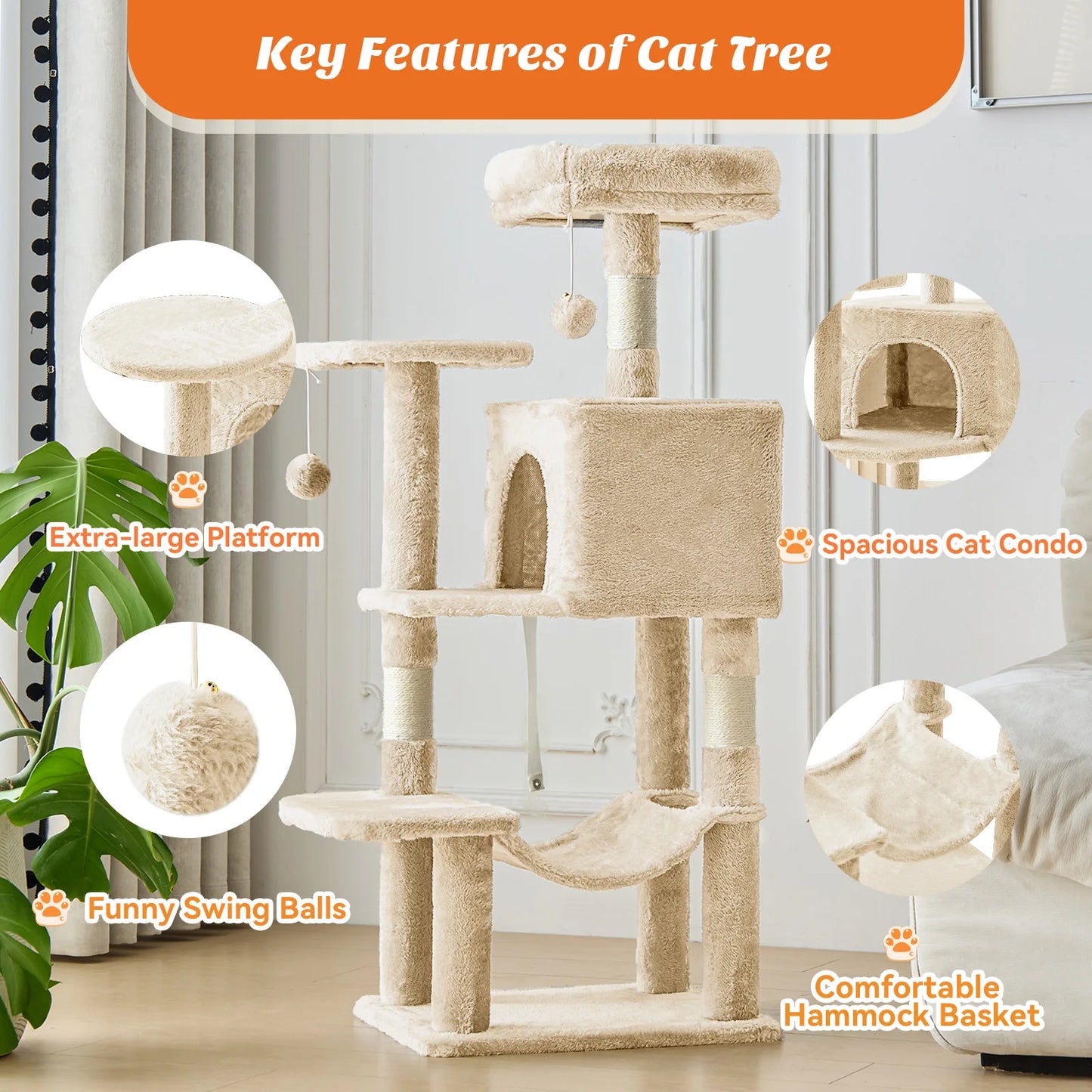 MCQ Cat Tree Tower With Natural Sisal Scratching Posts