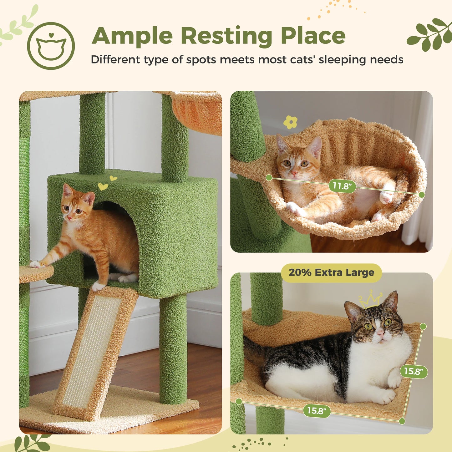 PETEPELA Floor Ceiling Cat Tree With Condo Hammock Scratching Post