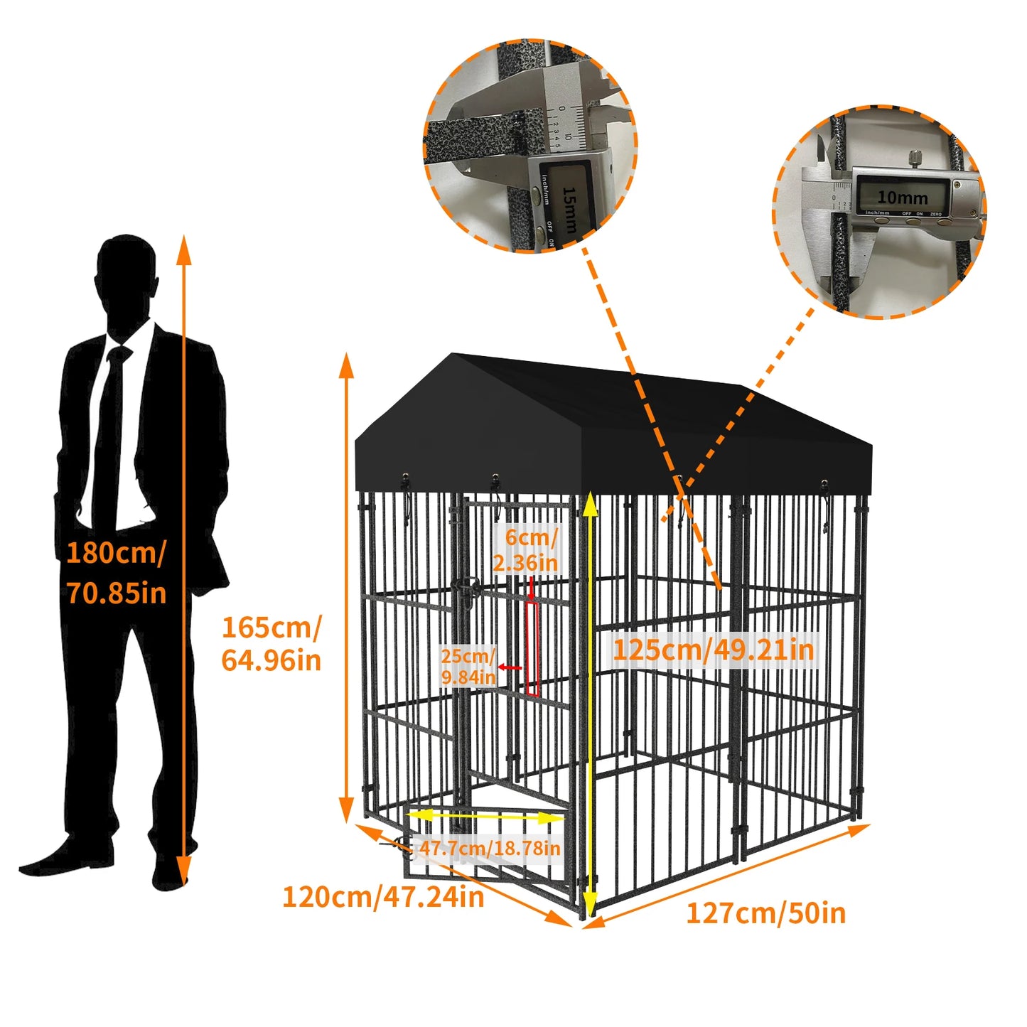 Borwart Heavy Duty Metal Dog Kennel With Roof Enclosure